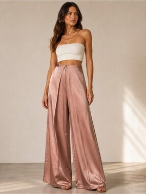 Andrea Iyamah Hami Wrap Pants Pearl Pink Satin Palazzo XS